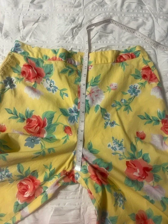 Vintage Duck Head 90s Floral High Waist Crop Pants Yellow Pink Size 14 - Picture 5 of 7